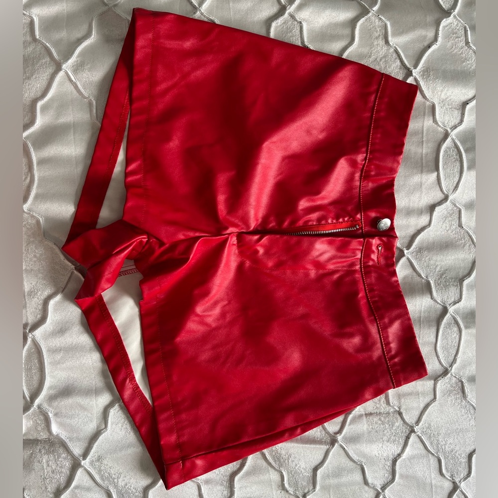 Red Faux Leather Shorts